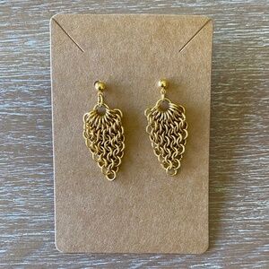 Dangle Chain Pierced Earrings in Gold Tone